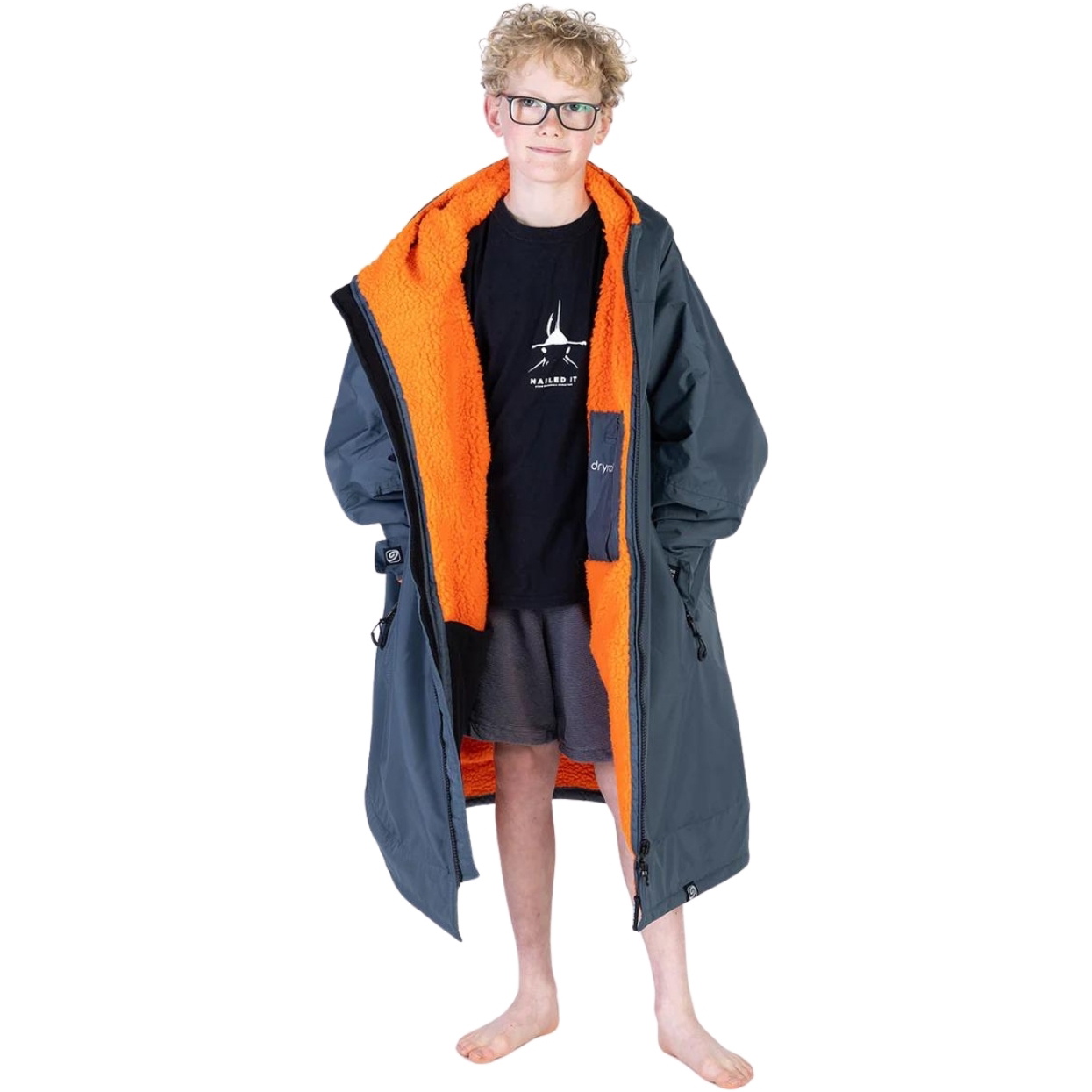 2026 Dryrobe Junior Advance Long Sleeve Changing Robe V3KSLSDA - Dark Grey / Orange